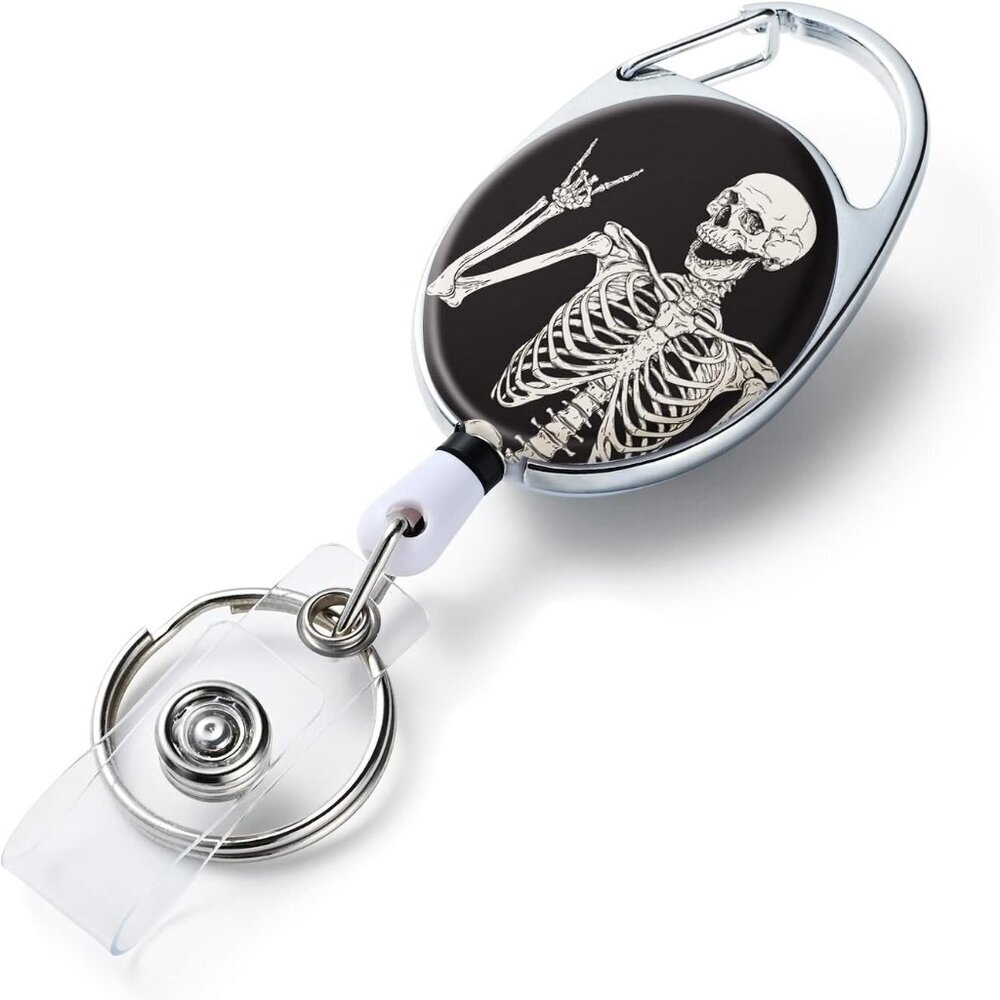 Bone Retractable Badge Reels - Double Sided Color Print Pattern Holders with Key